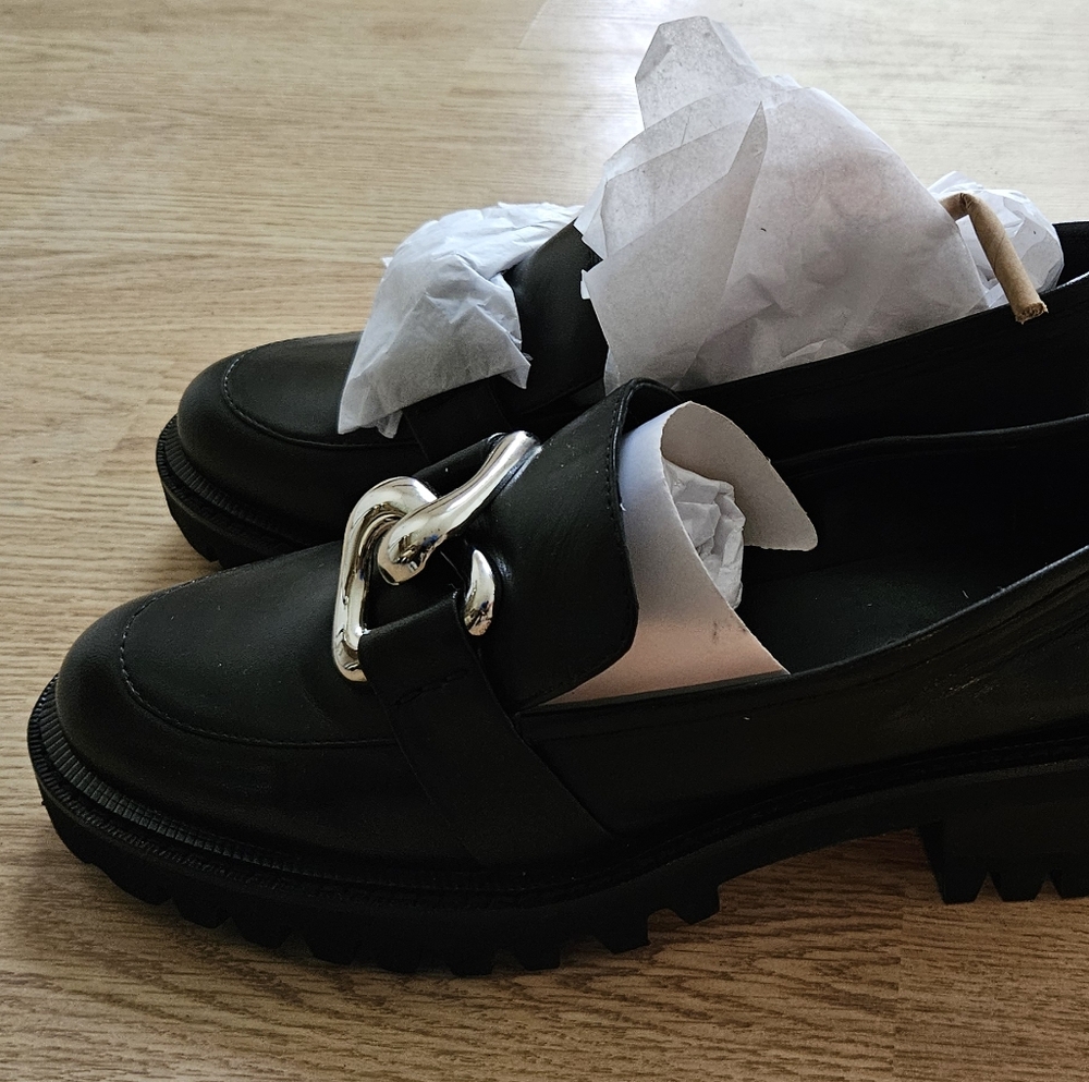 NEW Black Loafers with Silver Buckle